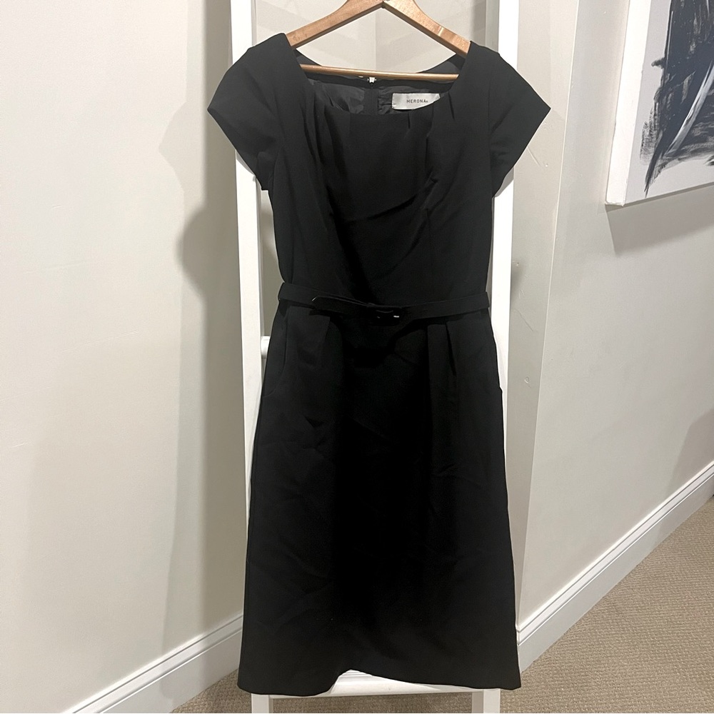 Cap Sleeve Black Dress with Matching Belt